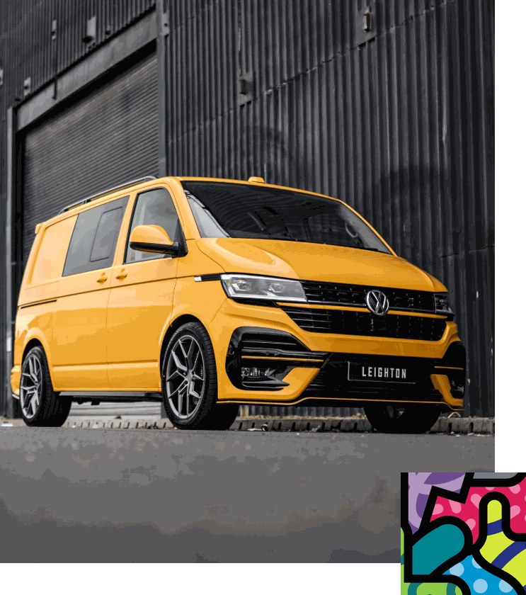 Yellow VW Transporter T6.1 van build by Leighton Vans